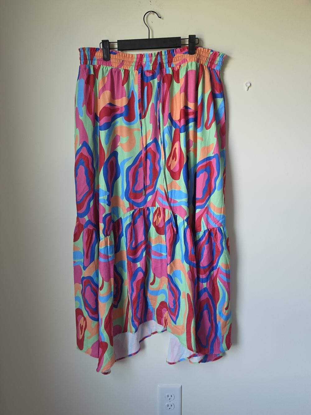 Vibrant Multi-Color Abstract Print Tiered Midi Skirt